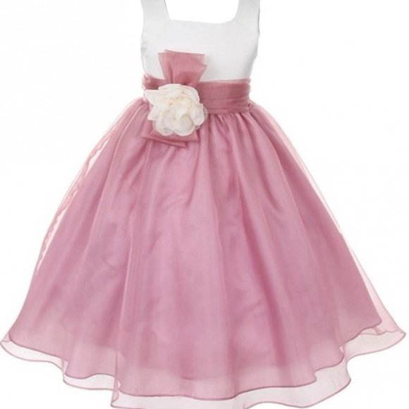 Big Girl Teen Organza Satin Summer Graduation Wedding Flower Girl Dress Mauve - Picture 1 of 3